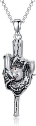wholesale 925 Sterling Silver Baseball Glove and Ball Pendant Necklace  for Men Women-0-0