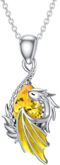 wholesale  Metal Stone Wyvern Dragon Pendant Necklace Gift for Women ( chars)-November - Citrine