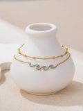 wholesale 925 Sterling Silver Blue Crystal Wave Bracelet With Gold Chain And Beads-0-2