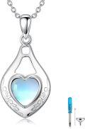 wholesale 925 Sterling Silver Moonstone Teardrop Heart Urn Necklace for Ashes, 18-2 Inch Chain, 15-21.5mm Pendant, Gift Box Included-0-0
