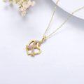 wholesale 14K Gold Pink Crystal Ribbon Heart Pendant Necklace - 18 Inches Chain-0-4