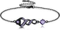 wholesale 925 Sterling Silver Infinity Purple Crystal Floral Chain Bracelet Gothic Jewelry-Purple