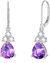 wholesale 925 Sterling Silver Birthstone Dangle Drop Earrings for Women-February-Amethyst,