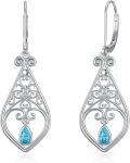 wholesale 925 Sterling Silver Teardrop Filigree Drop Earrings with Blue Turquoise Gemstone s for Her-0-0