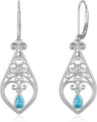 wholesale 925 Sterling Silver Teardrop Filigree Drop Earrings with Blue Turquoise Gemstone s for Her-Filigree Turquoise