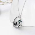 wholesale 925 Sterling Silver & Green Crystal Panda Heart Pendant Necklace for Daughter, Mum Gift, 23.5x21mm, 45cm Chain, Engraved, SGS Certified, Hypoallergenic-0-1