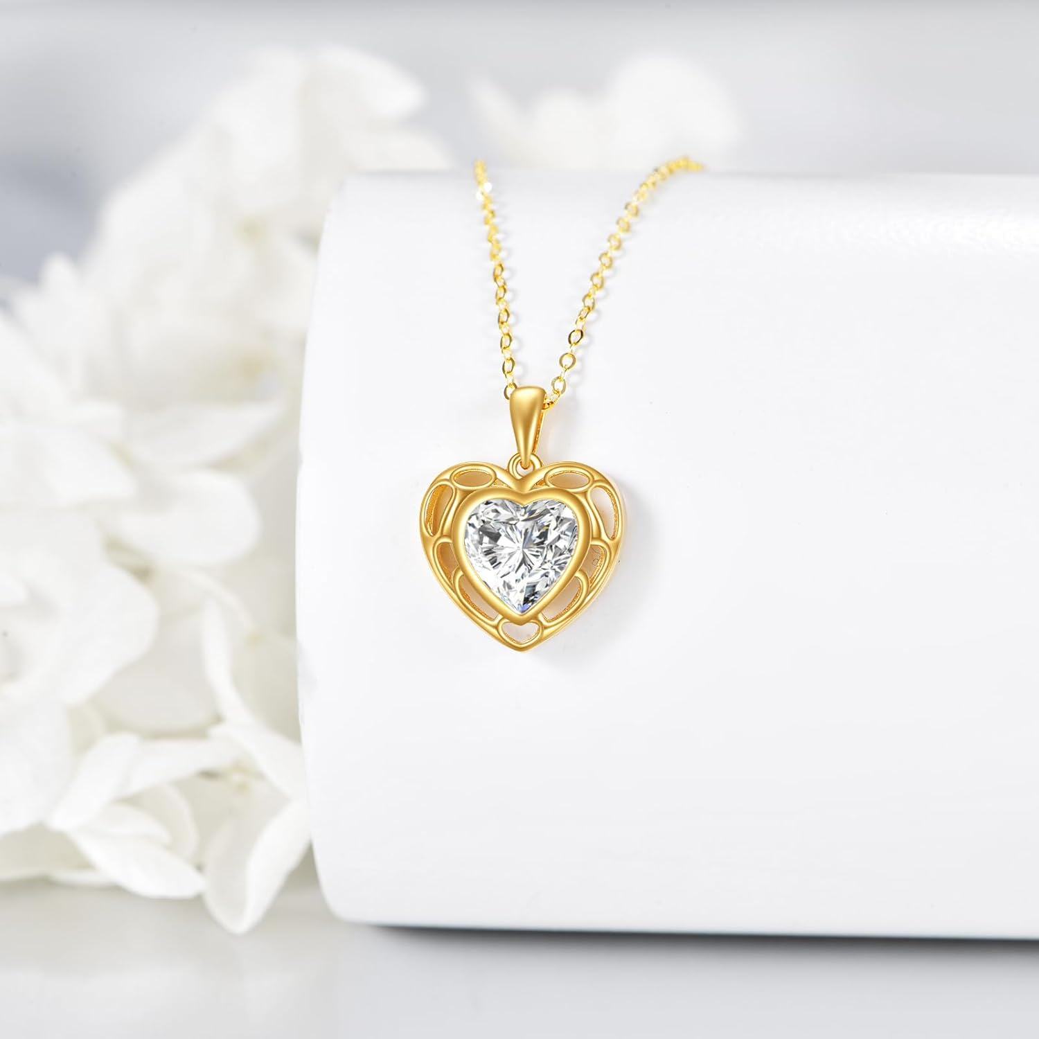14K Yellow Gold Moissanite 2ct Heart Pendant Necklace Dainty Gift for Women-0-3