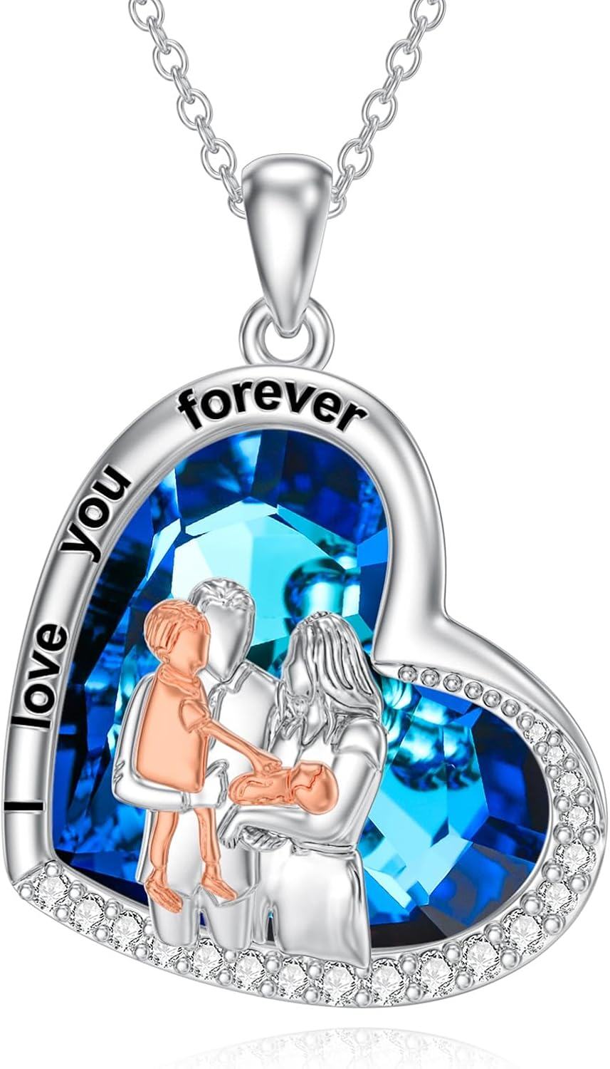  Sterling Silver Crystal Heart Necklace Sister Gift from Brother Sister -10-A family of four