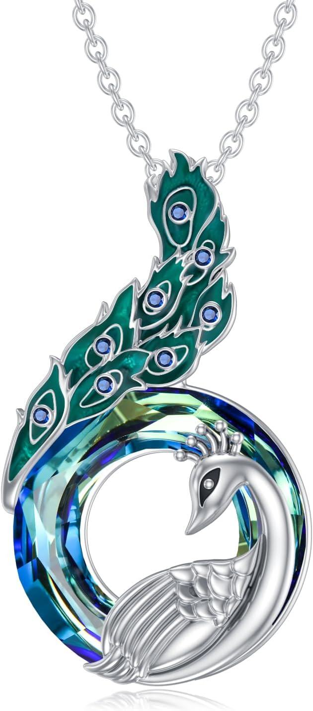 Sterling Silver Moon Crystal Peacock Pendant Cremation Urn Jewelry-0-0