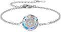 wholesale Sterling Silver Blue Crystal Evil Eye Protection Bracelet Luck Round Eye Pendant Gift for Women-0-0