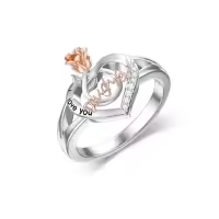 TOUPOP 925 Sterling Silver Rose Flower Heart Ring I Love You Daughter Gift-undefined