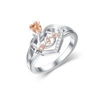 TOUPOP 925 Sterling Silver Rose Flower Heart Ring I Love You Daughter Gift-undefined