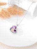 wholesale 925 Sterling Silver Purple Crystal Heart Pendant - Mother & Daughter Forever Love Necklace-0-3