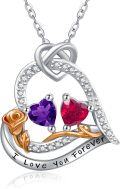 wholesale S925 Sterling Silver & Amethyst Ruby Rose Heart Pendant Necklace for Women, 18 Chain, Romantic Love Gift for Wife Girlfriend Mom Daughter-0-0