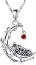 wholesale 925 Sterling Silver Owl Pendant Necklace with Red Crystal Gemstone Charm for Women's Gifts-0-0