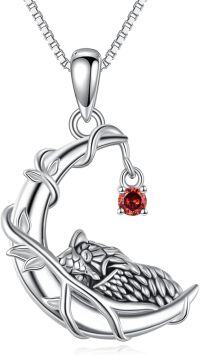 wholesale 925 Sterling Silver Owl Pendant Necklace with Red Crystal Gemstone Charm for Women's Gifts-owl necklace