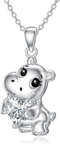 wholesale Sterling Silver 12 Month Birthstones Animals Necklace for Women Daughter (Axolotl Cow Pig Cat) Birthday Christmas Graduation Gift-10-Hippo-10-Hippo
