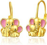 wholesale 925 Sterling Silver Animal Leverback Hoop Earrings Axolotl Cat Sloth Dog Fox Huggie Hypoallergenic Jewelry Gifts for Women Teens-Gold Elephant
