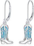 wholesale 925 Sterling Silver Turquoise Cowboy Boots Western Dangle Earrings for Women Girls Country s 4cm Long-0-0