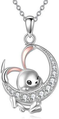 wholesale 925 Sterling Silver Bunny Pendant with Cubic Zirconia - Adorable Animal Charm Necklace for Women and Girls-Rabbit-B