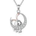 wholesale 925 Sterling Silver Bunny Pendant with Cubic Zirconia - Adorable Animal Charm Necklace for Women and Girls-0-0