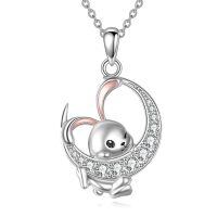 wholesale 925 Sterling Silver Bunny Pendant with Cubic Zirconia - Adorable Animal Charm Necklace for Women and Girls-Rabbit-B