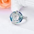 TOUPOP Sterling Silver Blue Crystal Adjustable Initial Open Ring For Women-0-3