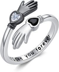 wholesale 925 Sterling Silver Zircon Hug Ring Adjustable Couple Friendship Gift-Black Heart