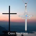 wholesale 925 Sterling Silver Celtic Knot Blue Crystal Cross Pendant Necklace for Women Religious Faith -0-2