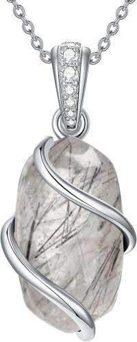 wholesale Sterling Silver Gemstone Dainty Pendant Necklace for Women Mom Gift-A-Black Rutilated Quartz