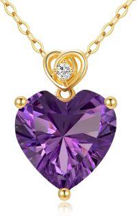 wholesale 14K Gold 3Ct Heart Cut Created Birthstone Love Heart Necklace for Women-A2:February-Amethyst