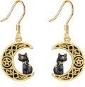 wholesale 925 Sterling Silver Moon Cat Dangle Earring Gothic Halloween s for Women Girls-0-0