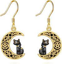 wholesale 925 Sterling Silver Moon Cat Dangle Earring Gothic Halloween s for Women Girls-Black Cat and Star