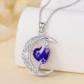 wholesale TOUPOP Sapphire September Birthstone Necklace 925 Sterling Silver Moon And Star Pendant Necklace Celtic Moon Sapphire Jewelry Anniversary Birthday Christmas Gifts For Women Wife Mom Her -0-3