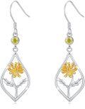 wholesale S925 Sterling Silver & 5A Cubic Zirconia November Birth Flower Chrysanthemum Drop Earrings, Hypoallergenic, Gold/White Gold Plated, Lightweight Dangle Jewelry Gift for Women-0-0