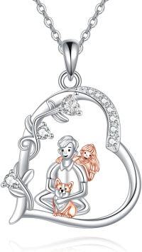 wholesale 925 Sterling Silver Heart Family Pendant Necklaces with Cubic Zirconia and Dog Charm Gifts for Mom Wife Daughter Sisters on Mothers Day Birthdays Christmas-father