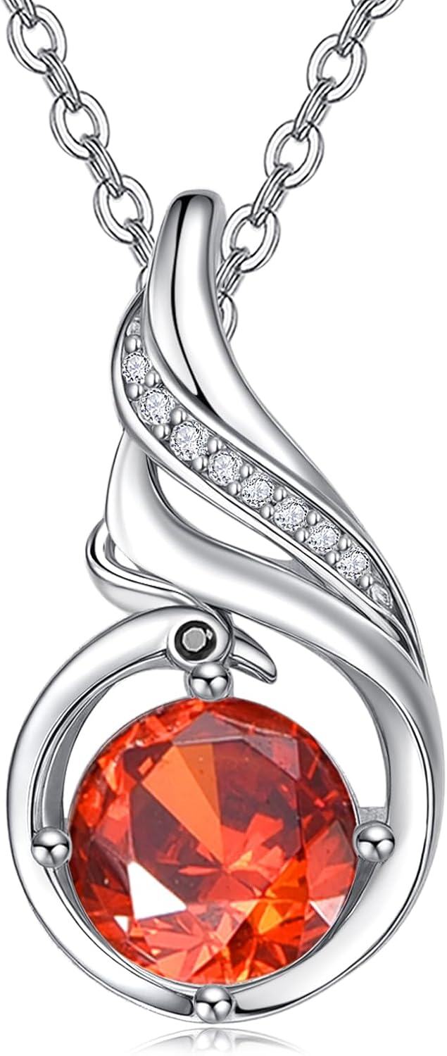 925 Sterling Silver Phoenix Birthstone Pendant Necklace for Women-0-0