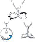 wholesale 925 Sterling Silver Infinity Dolphin Whale Tail Pearl Wave Necklaces (Set Of 4) with Extender Chains-0-0