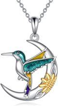 wholesale 925 Sterling Silver Sunflower and Hummingbird Crescent Moon Pendant Necklace-0-0