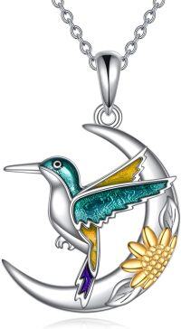 wholesale 925 Sterling Silver Sunflower and Hummingbird Crescent Moon Pendant Necklace-hummingbird