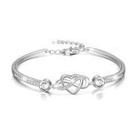 wholesale 925 Sterling Silver Austrian Crystal Infinity Love Heart Bangle Bracelet Adjustable 6 8 Gift for Her-Apr. Simulated Diamond