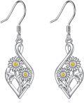 wholesale 925 Sterling Silver Sunflower and Daisy Drop Earrings with Yellow Stones-0-0