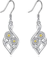 wholesale 925 Sterling Silver Sunflower and Daisy Drop Earrings with Yellow Stones-daisy