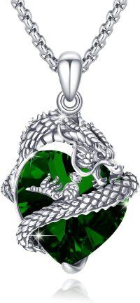 wholesale 925 Sterling Silver Birthstone Dragon Pendant Necklace for Women-May - Dragon Necklace