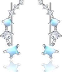wholesale 925 Sterling Silver Opal & CZ Star Ear Climber Earrings for Women Girls -Moonstone