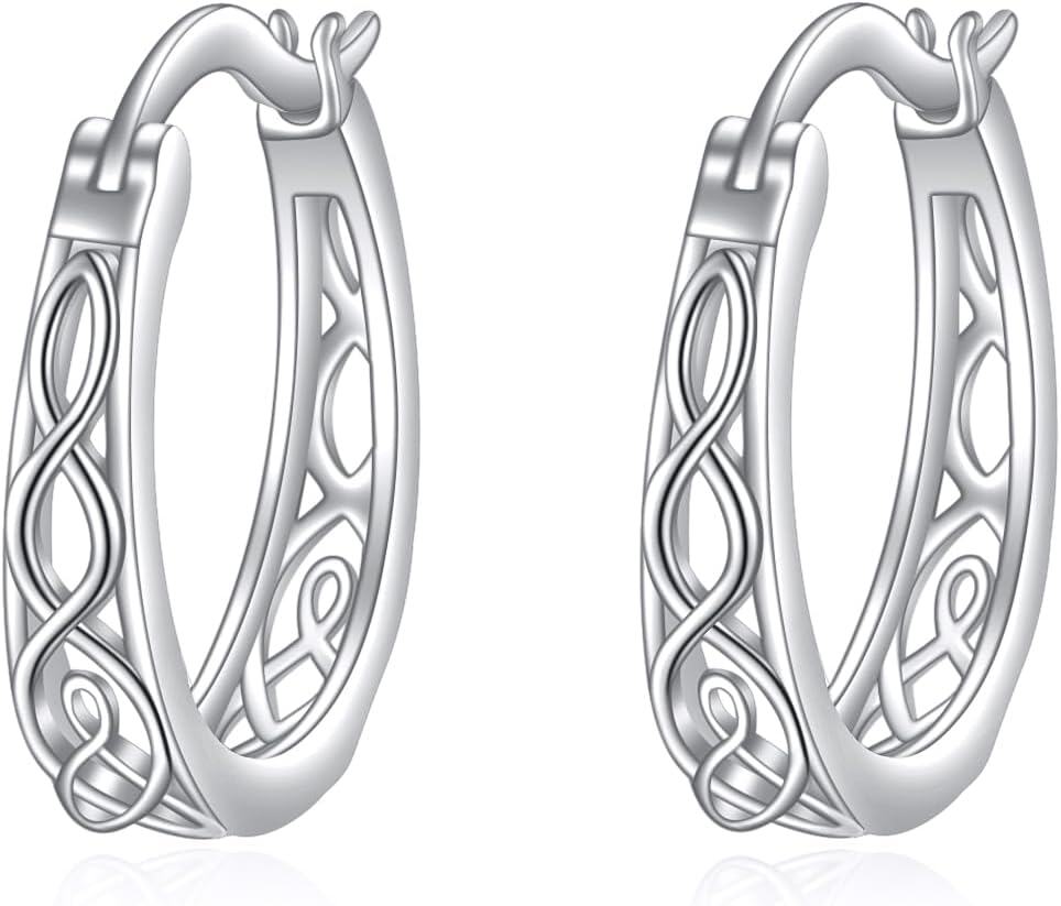 Sterling Silver Hypoallergenic Small Hoop Sun Leaf Triangle Huggie Earrings for Women-Celtic Knot-Silver-Celtic Knot-Silver
