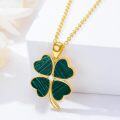 wholesale 925 Sterling Silver Green Jade Four-Leaf Clover Necklace for Women-0-2