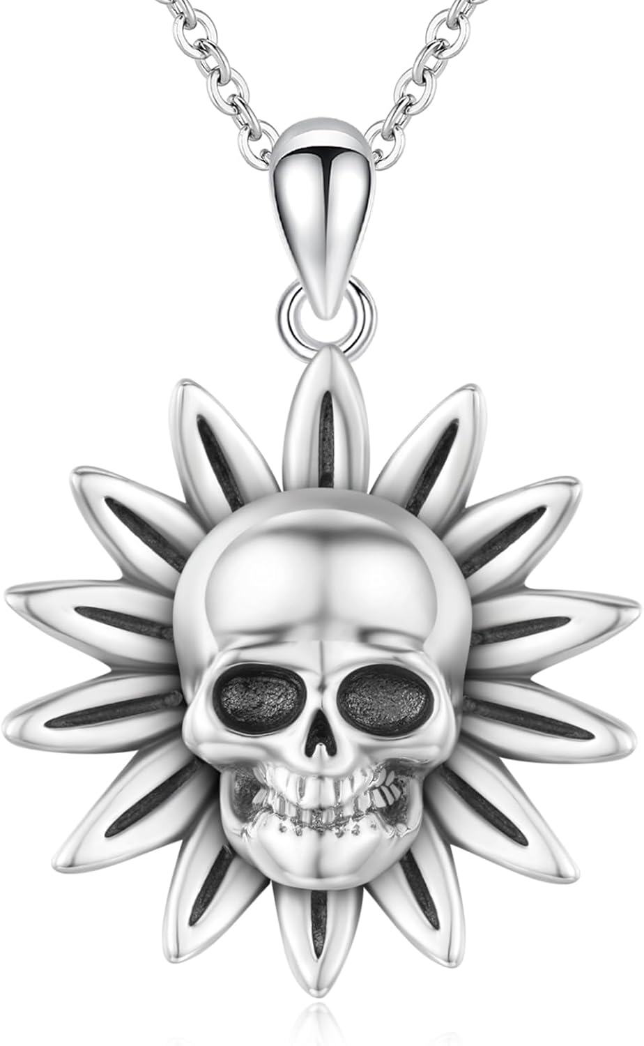 Sterling Silver Spider Skull Necklace Halloween Jewelry Gift for Women Girls-0-0