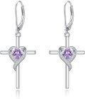 wholesale TOUPOP Birthstone Cross Earrings 925 Sterling Silver Heart Cross Drop Dangle Earrings Fine Jewelry Birthday Christmas Gifts For Women Her -0-0