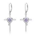 TOUPOP Sterling Silver Birthstone Heart Cross Drop Dangle Earrings-0-0